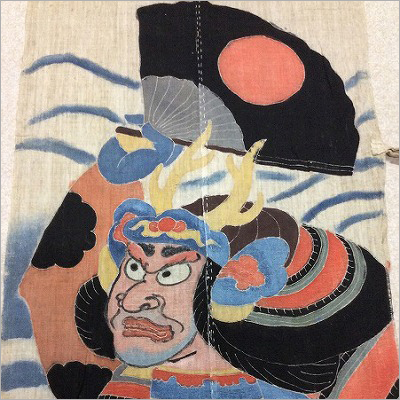 浮世絵を参考に描かれた筒描き武者絵のぼり　江戸後期