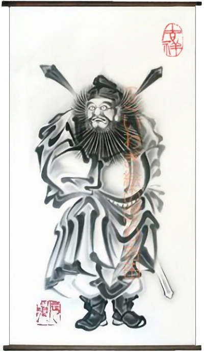 手描き武者のぼり(武者幟/武者絵のぼり/矢旗)・いわき絵のぼり辰昇作室内用 鍾馗淡墨の全体像