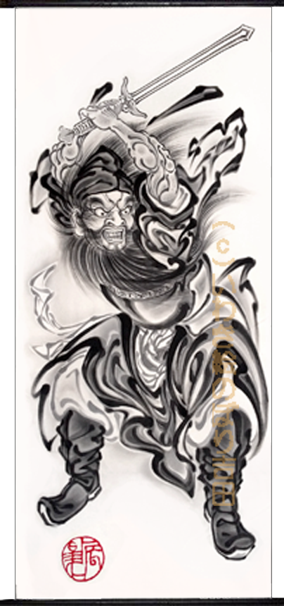 手描き武者のぼり(武者幟/武者絵のぼり/矢旗)・いわき絵のぼり辰昇作室内用 辟邪鍾馗の全体像