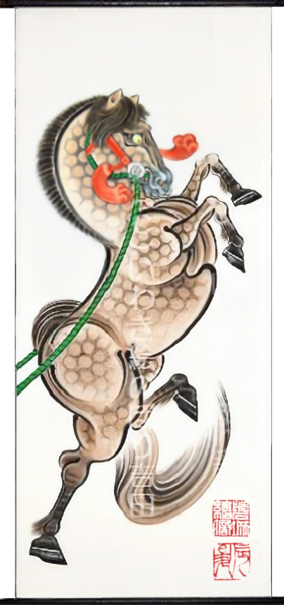 手描き武者のぼり(武者幟/武者絵のぼり/矢旗)・いわき絵のぼり辰昇作室内用 若駒図全体像