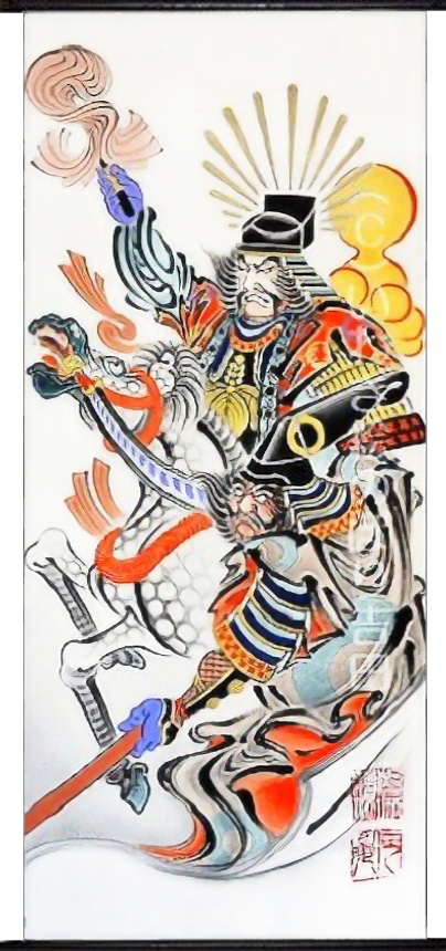 手描き武者のぼり(武者幟/武者絵のぼり/矢旗)・いわき絵のぼり辰昇作室内用 秀吉と清正の全体像