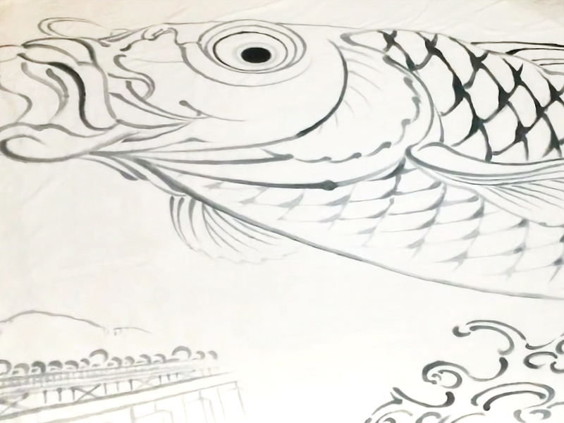 大鯉図｜辰昇作　の下描き